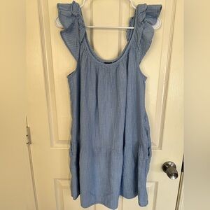 Gap Light Blue Gauze Ruffle Strap Mini Dress L Cotton Tiered Sundress